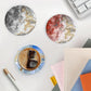 6Pcs Marble Textured Round Coasters with Cork Base and Metal Holder Set