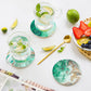 6Pcs Marble Textured Round Coasters with Cork Base and Metal Holder Set