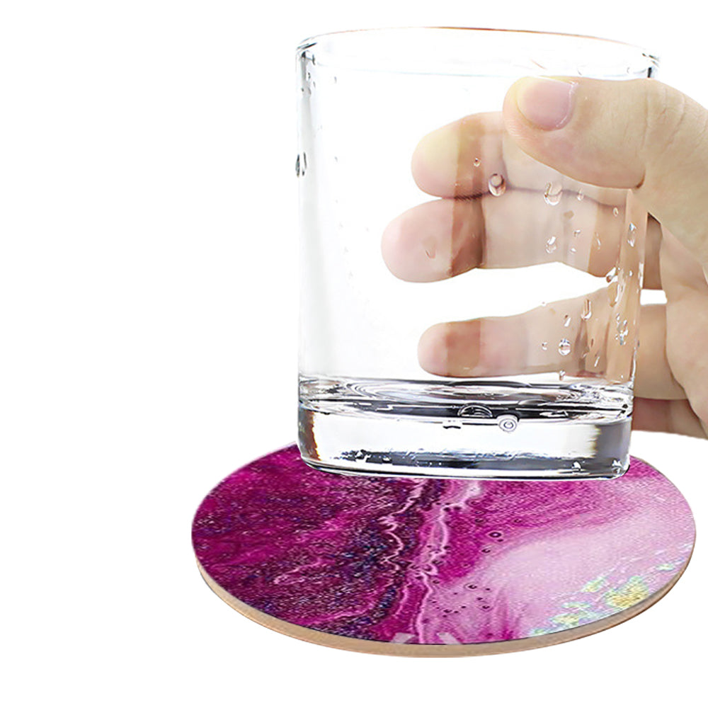 6Pcs Marble Textured Round Coasters with Cork Base and Metal Holder Set