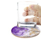 6Pcs Marble Textured Round Coasters with Cork Base and Metal Holder Set