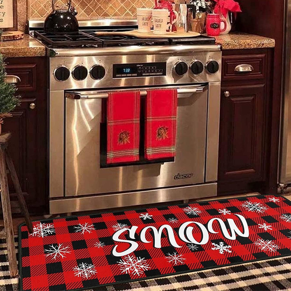 2Pcs 40X60+40X110CM Christmas Kitchen Washable Floor Mat-Snowflakes