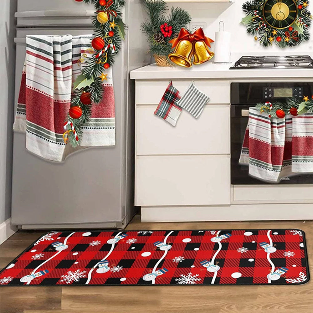 2Pcs 40X60+40X110CM Christmas Kitchen Washable Floor Mat-Snowman