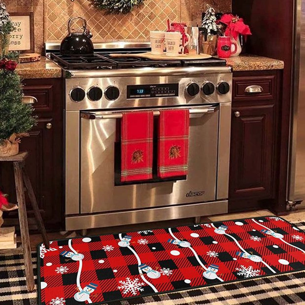 2Pcs 40X60+40X110CM Christmas Kitchen Washable Floor Mat-Snowman