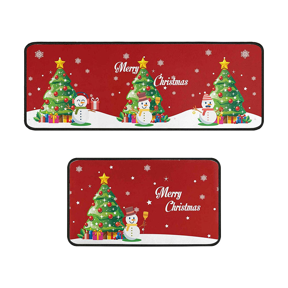2Pcs 40X60+40X110CM Christmas Kitchen Washable Floor Mat-Christmas Tree