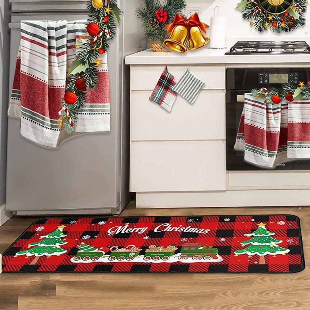 2Pcs 40X60+40X110CM Christmas Kitchen Washable Floor Mat-Train