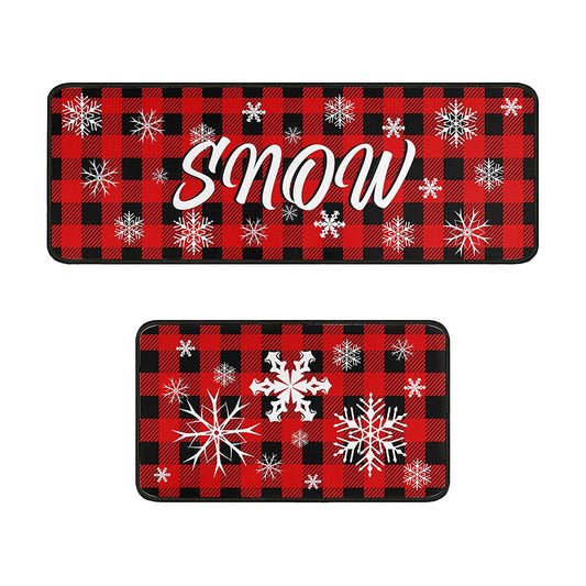 2Pcs 40X60+40X110CM Christmas Kitchen Washable Floor Mat-Snowflakes