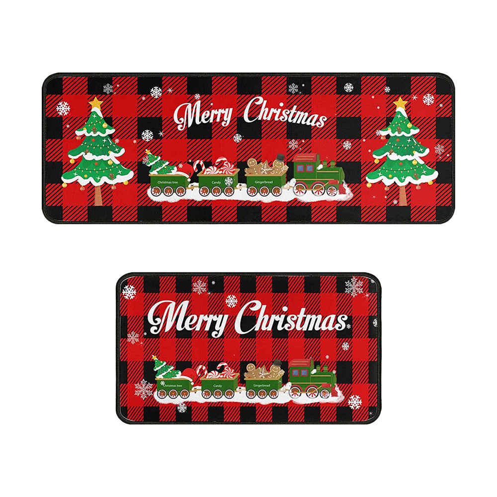 2Pcs 40X60+40X110CM Christmas Kitchen Washable Floor Mat-Train