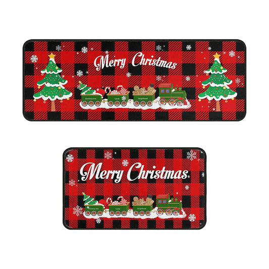 2Pcs 40X60+40X110CM Christmas Kitchen Washable Floor Mat-Train