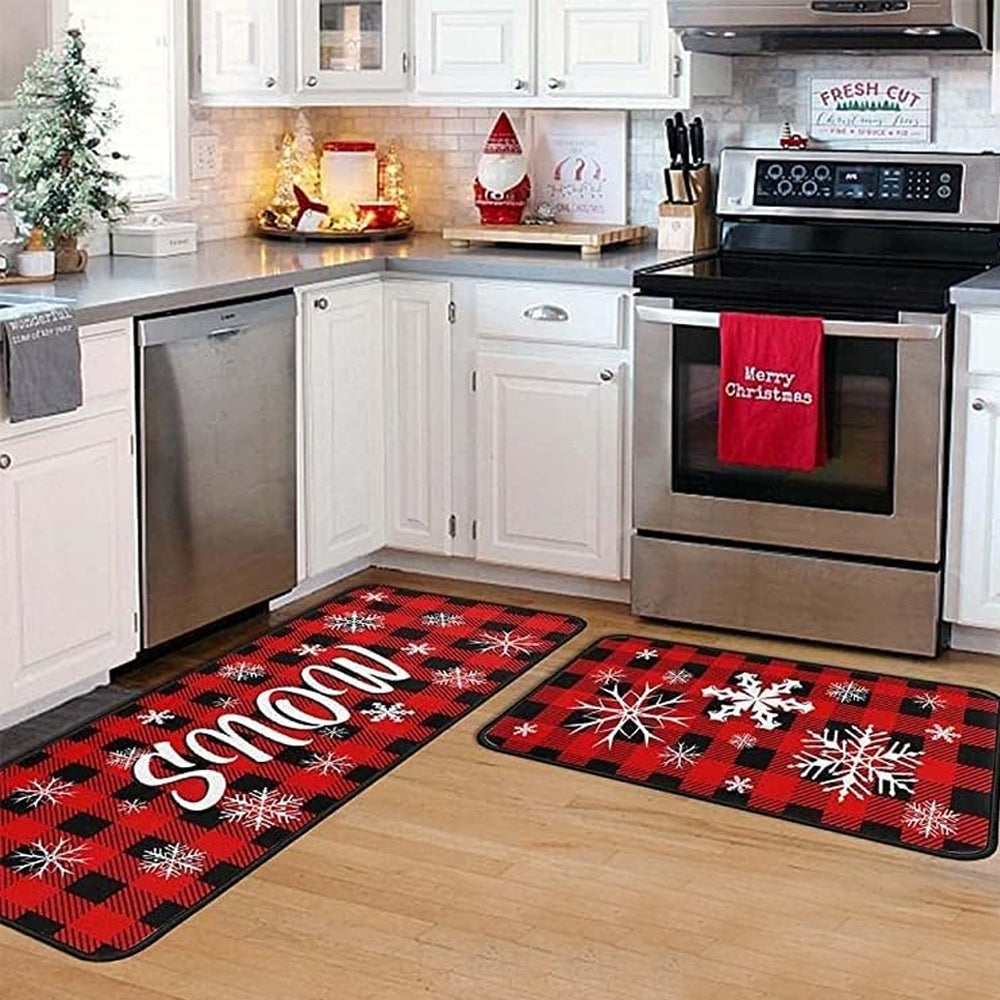2Pcs 40X60+40X110CM Christmas Kitchen Washable Floor Mat-Snowflakes