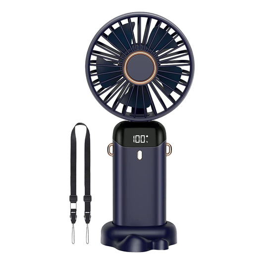 3-in-1 4000mAh 5 Speed USB Handheld Mini Folding Digital Display Fan with Lanyard and Base