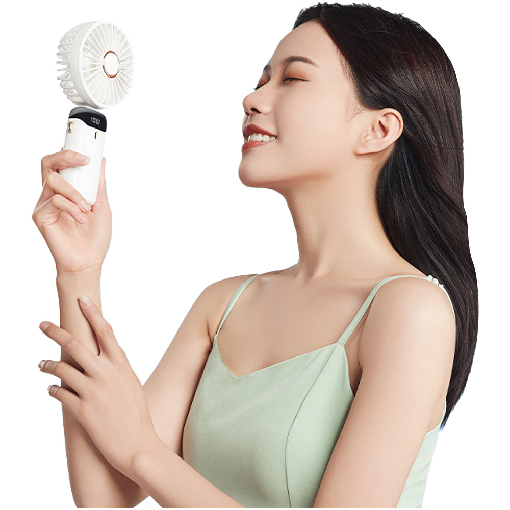 3-in-1 4000mAh 5 Speed USB Handheld Mini Folding Digital Display Fan with Lanyard and Base
