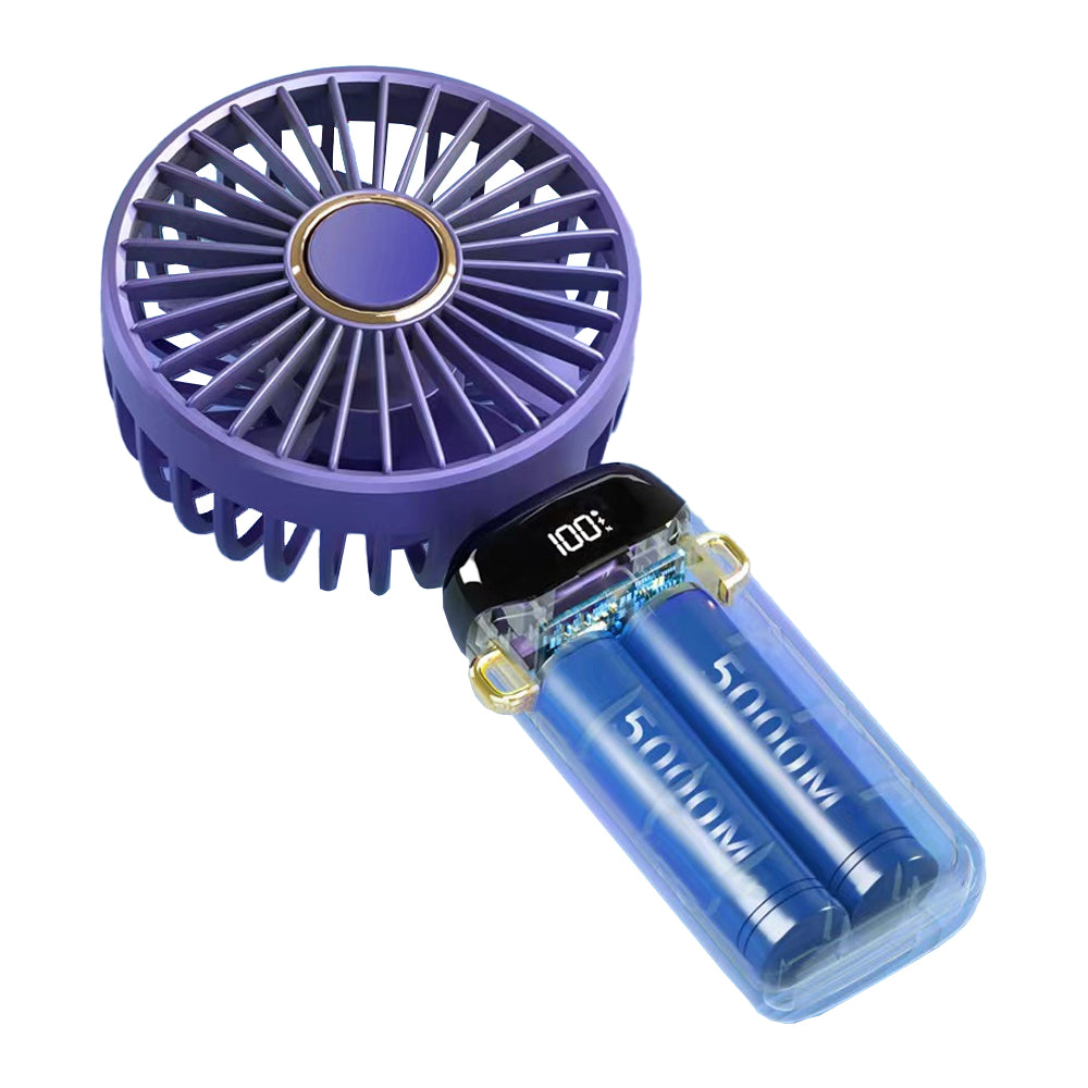 3-in-1 4000mAh 5 Speed USB Handheld Mini Folding Digital Display Fan with Lanyard and Base