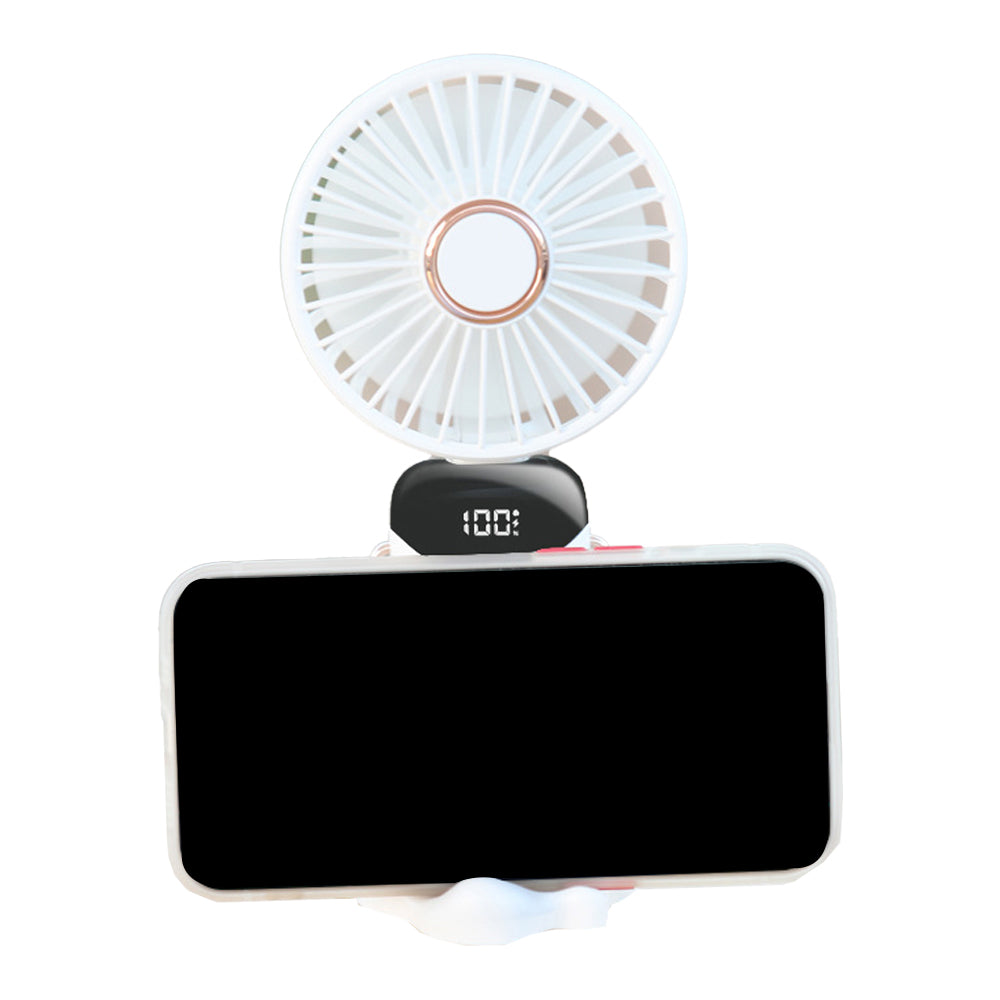 3-in-1 4000mAh 5 Speed USB Handheld Mini Folding Digital Display Fan with Lanyard and Base