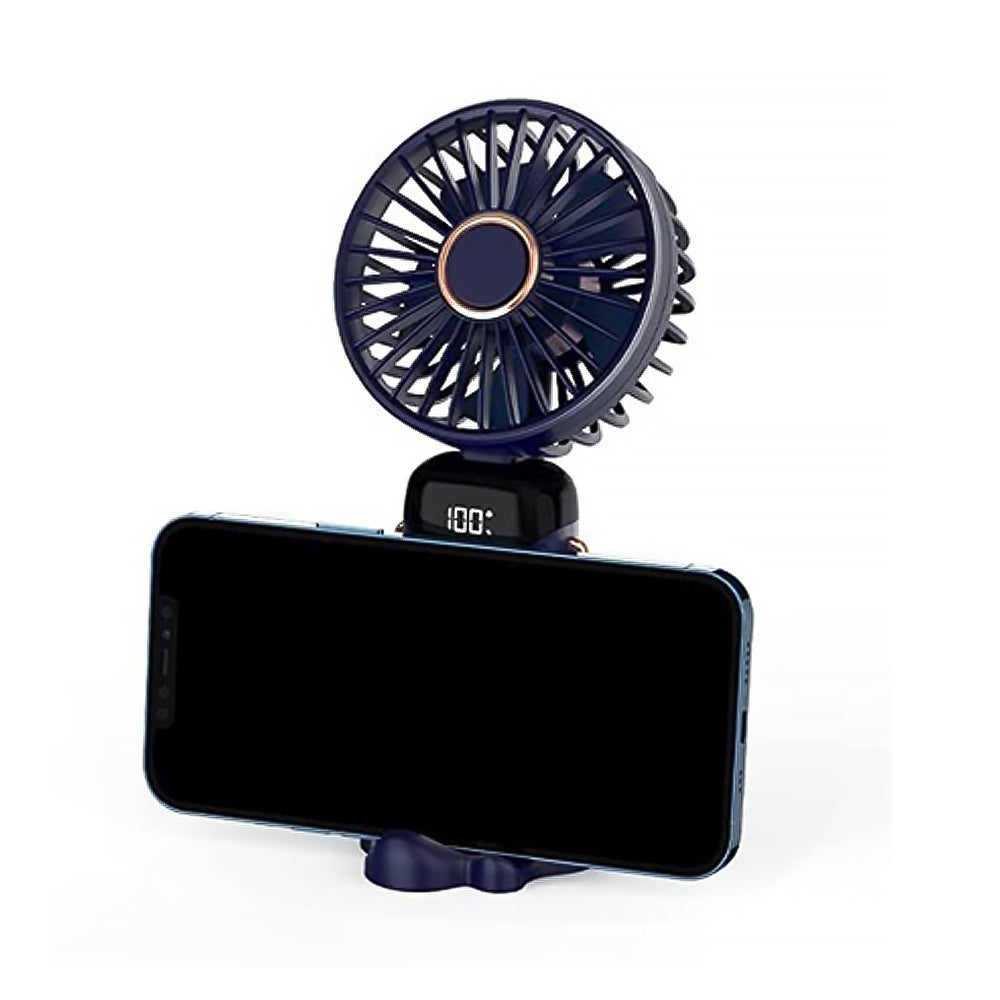3-in-1 4000mAh 5 Speed USB Handheld Mini Folding Digital Display Fan with Lanyard and Base