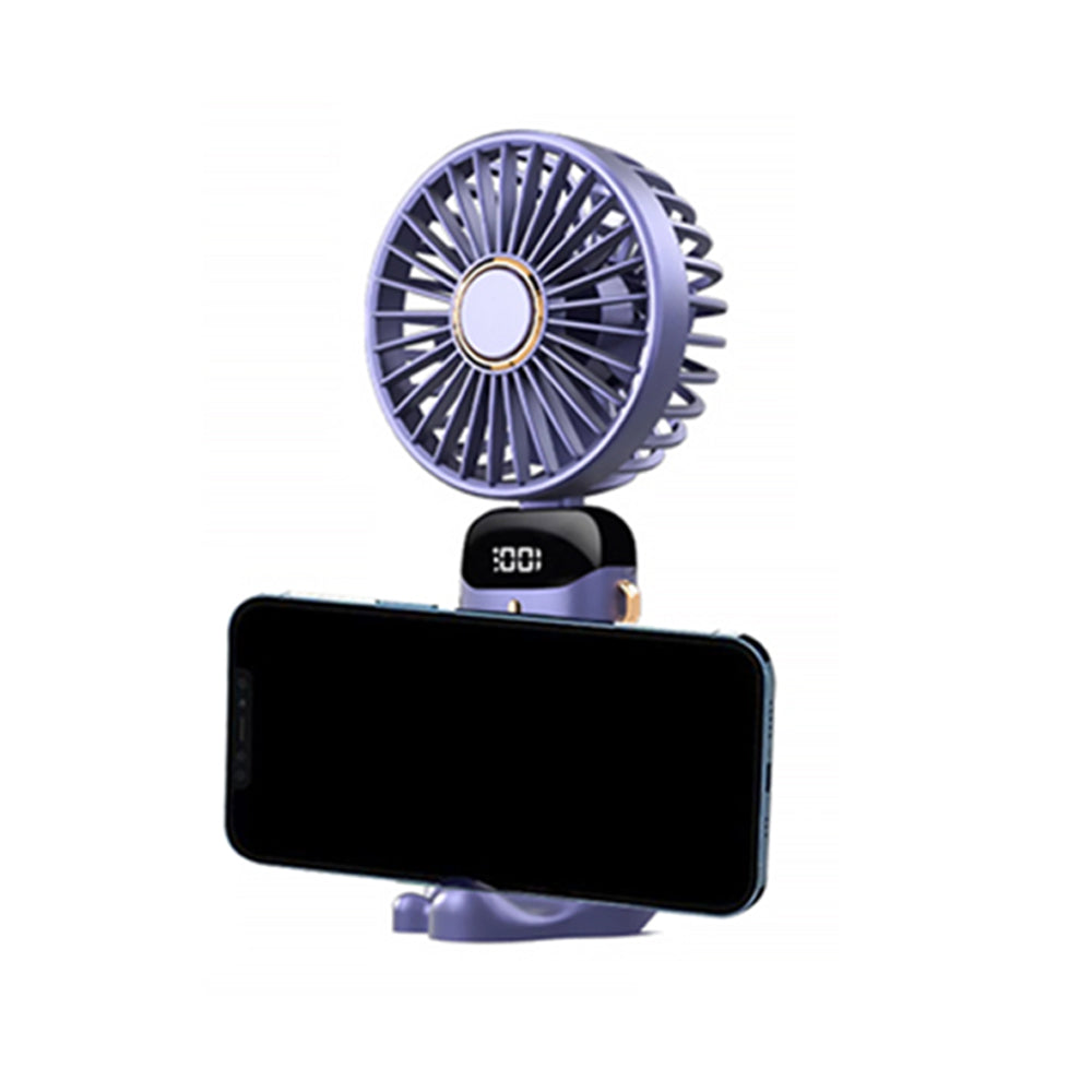 3-in-1 4000mAh 5 Speed USB Handheld Mini Folding Digital Display Fan with Lanyard and Base