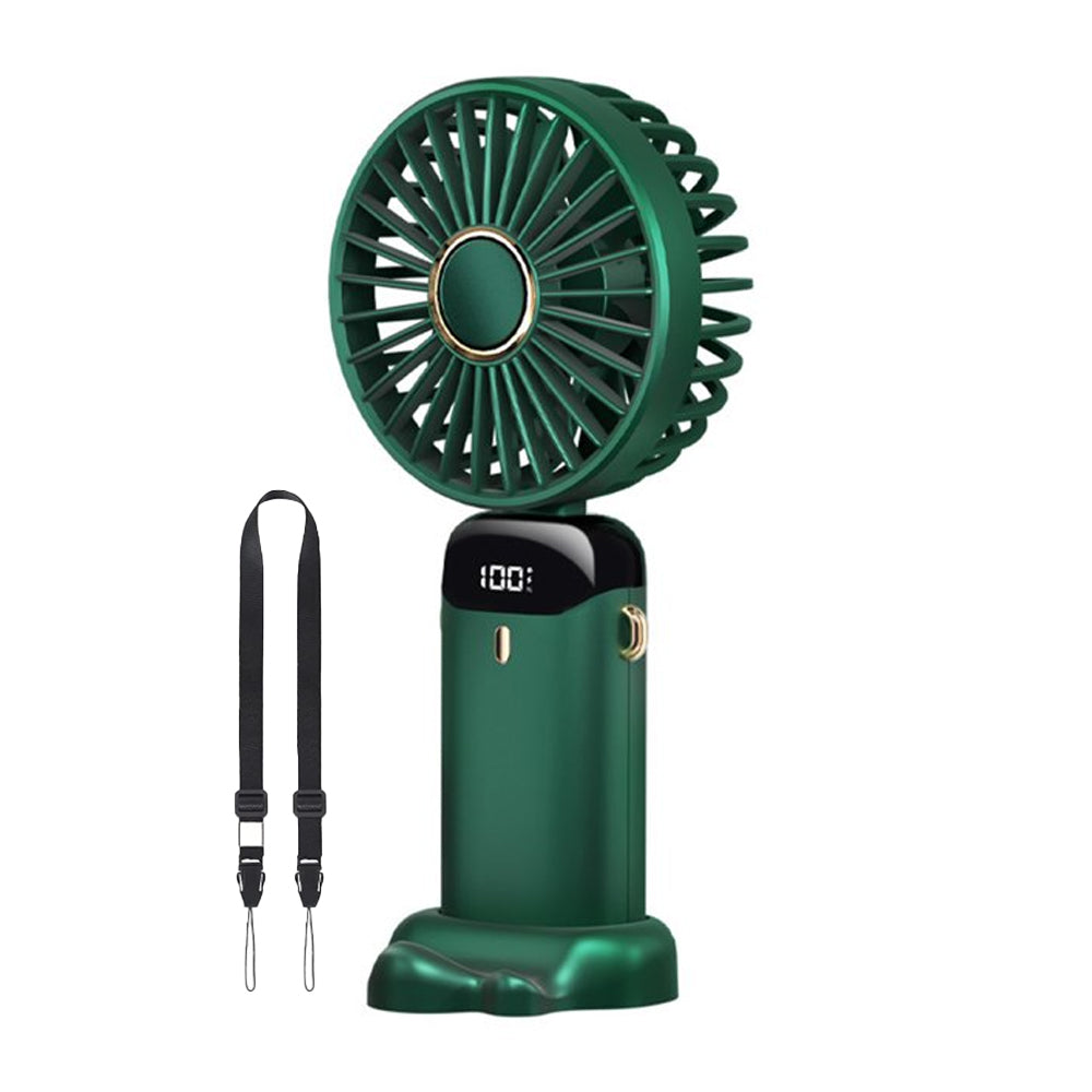 3-in-1 4000mAh 5 Speed USB Handheld Mini Folding Digital Display Fan with Lanyard and Base