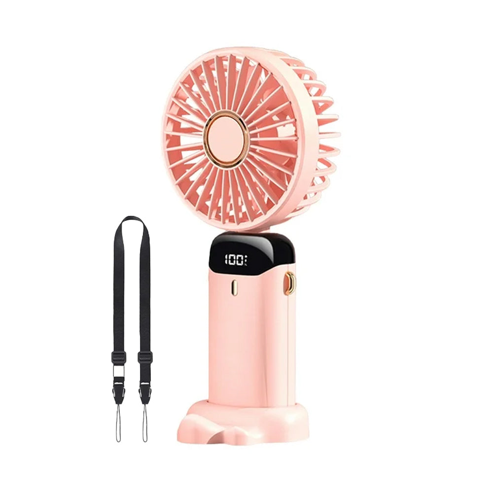 3-in-1 4000mAh 5 Speed USB Handheld Mini Folding Digital Display Fan with Lanyard and Base
