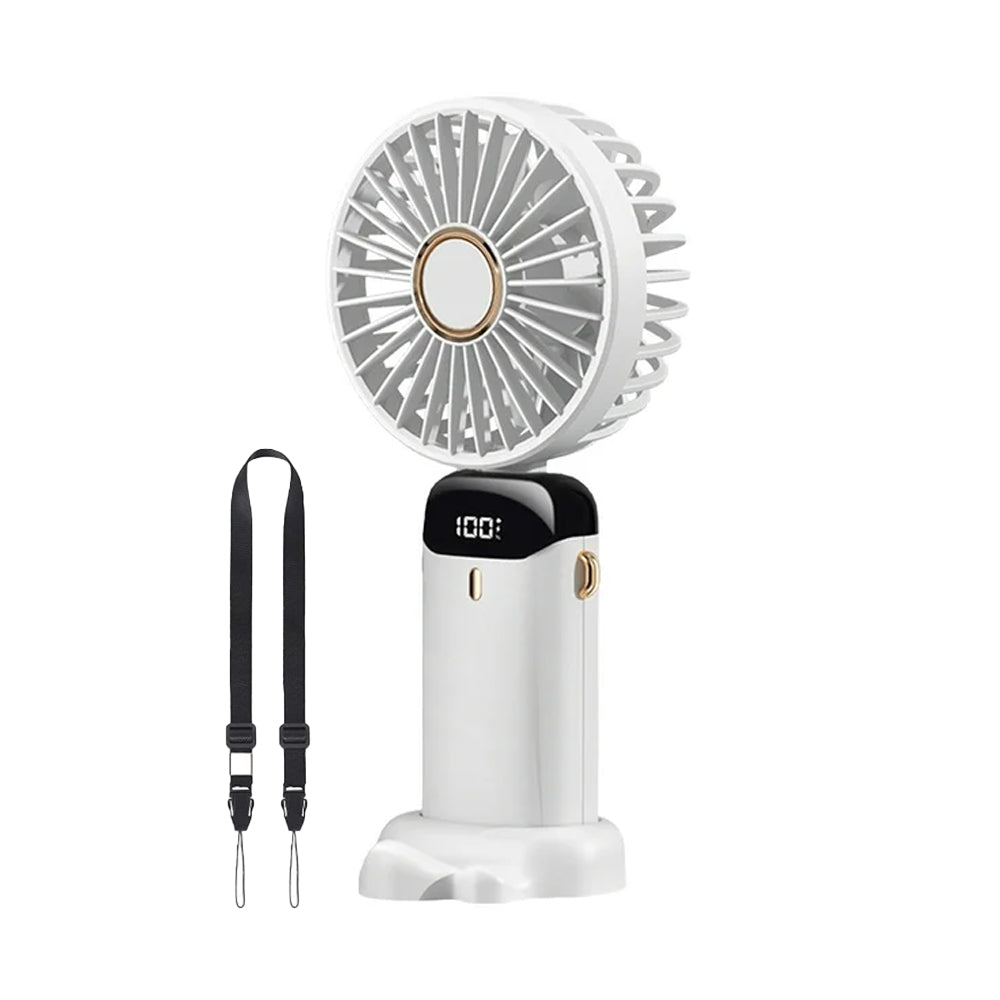 3-in-1 4000mAh 5 Speed USB Handheld Mini Folding Digital Display Fan with Lanyard and Base