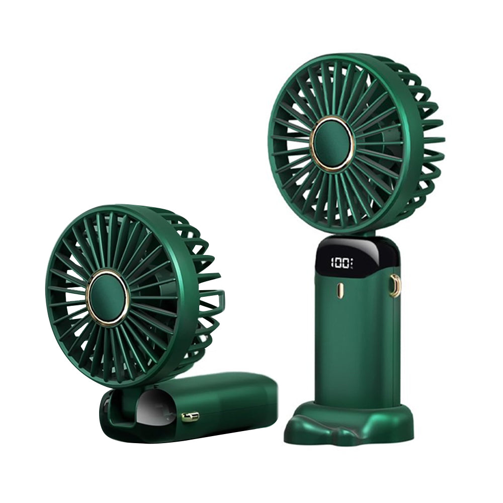 3-in-1 4000mAh 5 Speed USB Handheld Mini Folding Digital Display Fan with Lanyard and Base