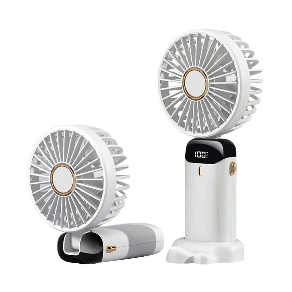 3-in-1 4000mAh 5 Speed USB Handheld Mini Folding Digital Display Fan with Lanyard and Base