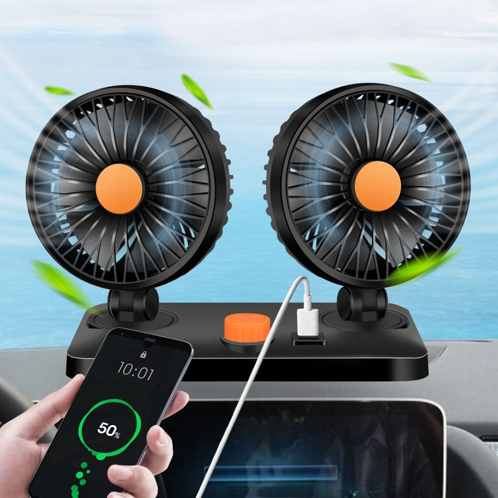 USB Portable 360 Degree Rotatable Dual-Head Car Fan with 3 Speed