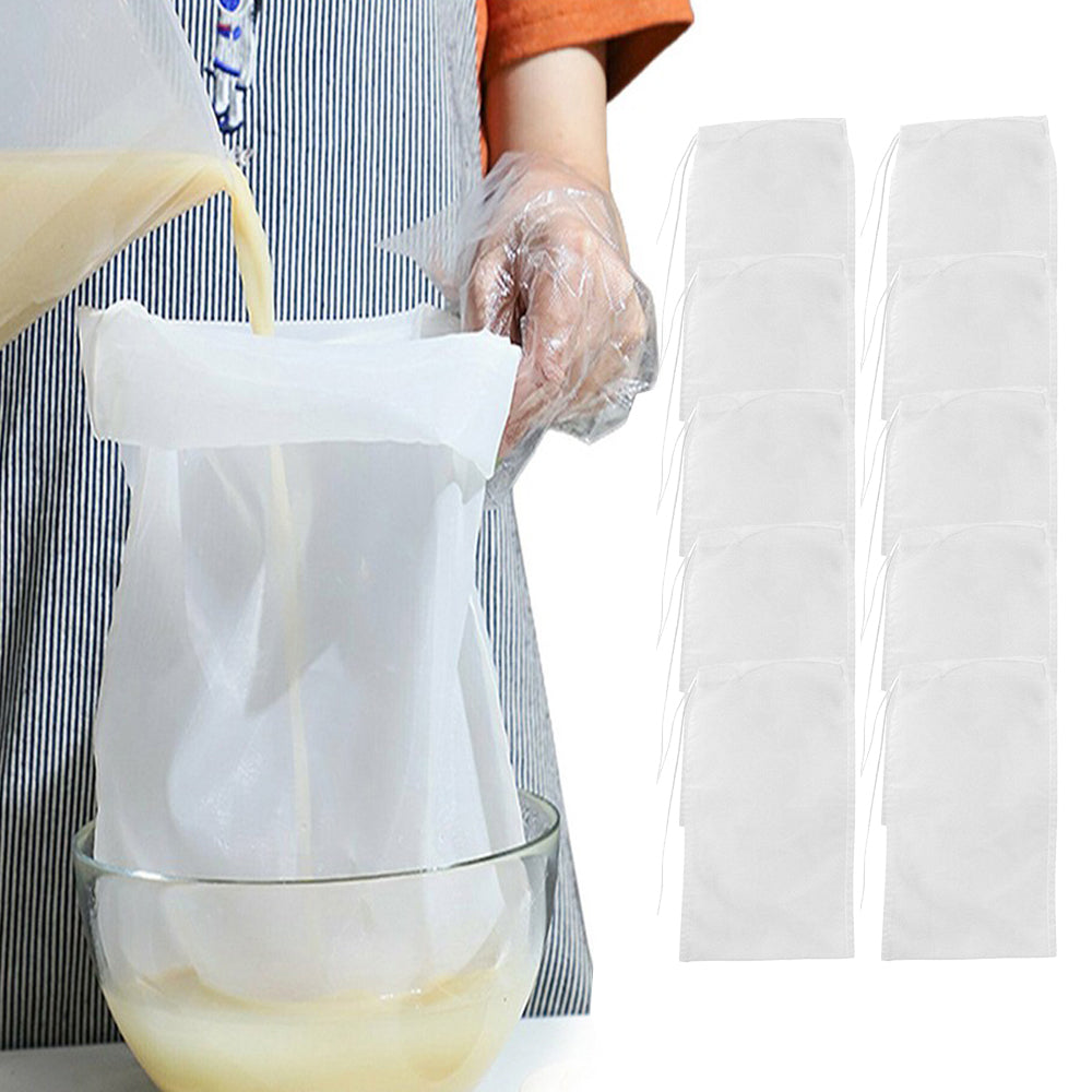 5Pcs Fine Mesh Fabric Strainer Filter Bags Nut Milk Reusable Bags Cheese Cloth Kitchen