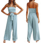 Women Strapless Belted Wide Leg Jumpsuit