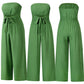 Women Strapless Belted Wide Leg Jumpsuit