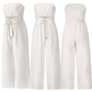 Women Strapless Belted Wide Leg Jumpsuit