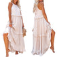 Women's Cotton Sleeveless Halter Neck Layered Ruffles Flowy Maxi Dress