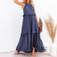 Women's Cotton Sleeveless Halter Neck Layered Ruffles Flowy Maxi Dress