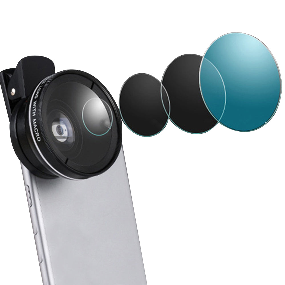 2Pcs 2 in1 Portable37mm 0.45X 49UV Wide Angle Macro Cell Phone Camera Lens Kit