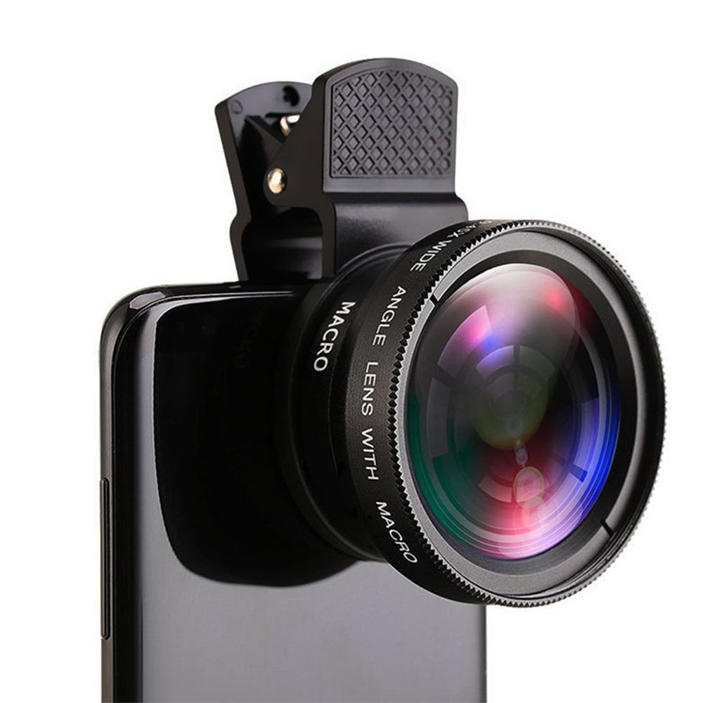 2Pcs 2 in1 Portable37mm 0.45X 49UV Wide Angle Macro Cell Phone Camera Lens Kit