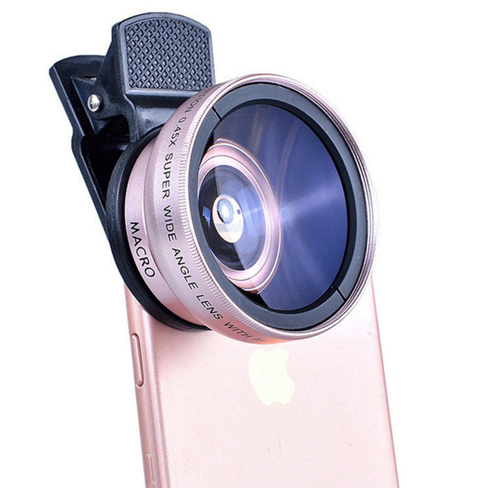 2Pcs 2 in1 Portable37mm 0.45X 49UV Wide Angle Macro Cell Phone Camera Lens Kit