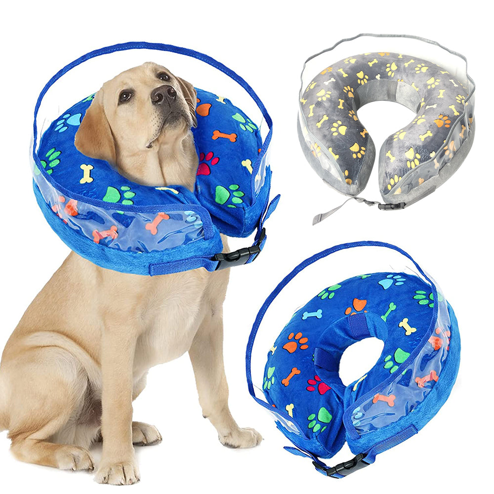 Soft Inflatable Dog Cone Donut Cone for Dogs with Enhanced Anti Licking Baffle