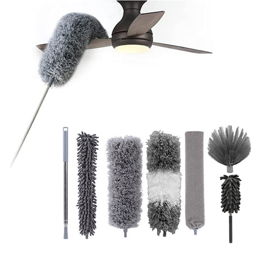 7Pcs Feather Duster Dusting Brush with Retractable Extension Pole for Cleaning Ceiling Fan High Ceiling Furniture Cars