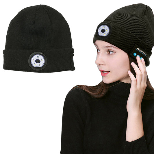 Wireless Bluetooth Beanie Hat with Head Light Wireless Stereo Headphone