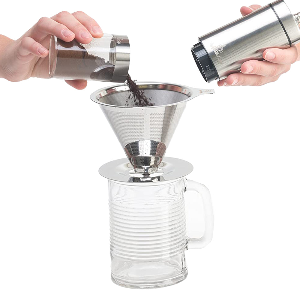 Stainless Steel Portable Drip Cone Pour-Over Coffee Metal Fine Mesh Coffee Filter