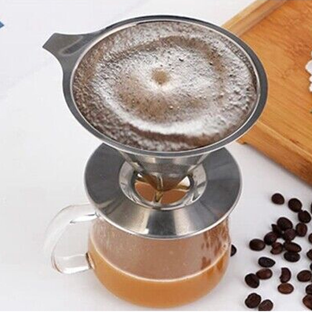 Stainless Steel Portable Drip Cone Pour-Over Coffee Metal Fine Mesh Coffee Filter