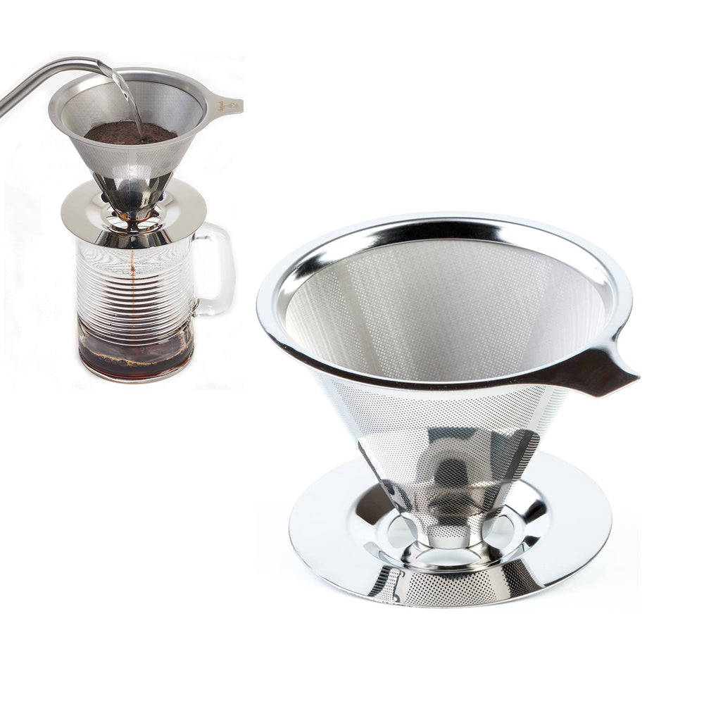 Stainless Steel Portable Drip Cone Pour-Over Coffee Metal Fine Mesh Coffee Filter