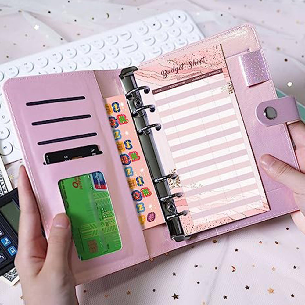 A6 PU Leather Budget Planning Notebook with Cash Pockets Sheets