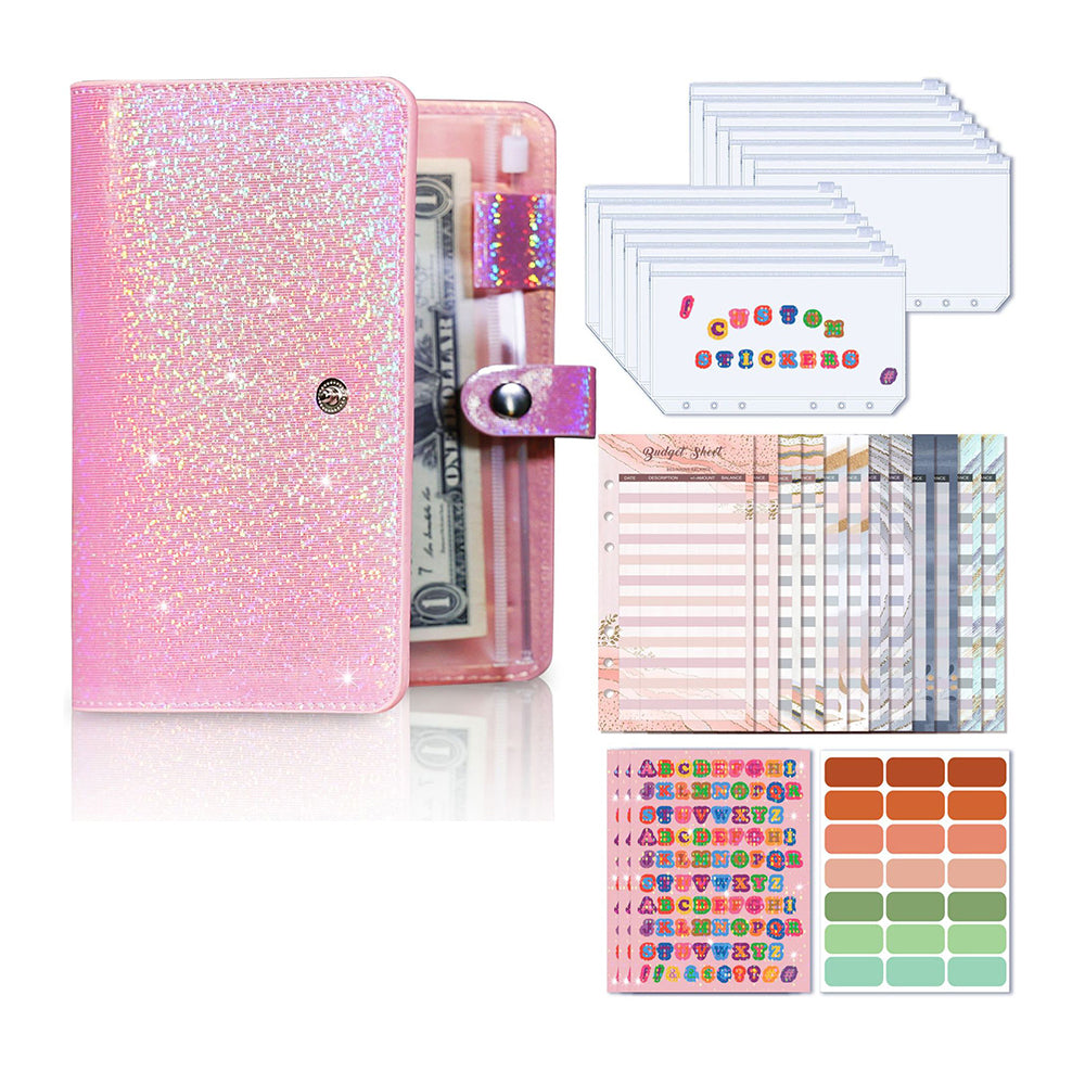 A6 PU Leather Budget Planning Notebook with Cash Pockets Sheets