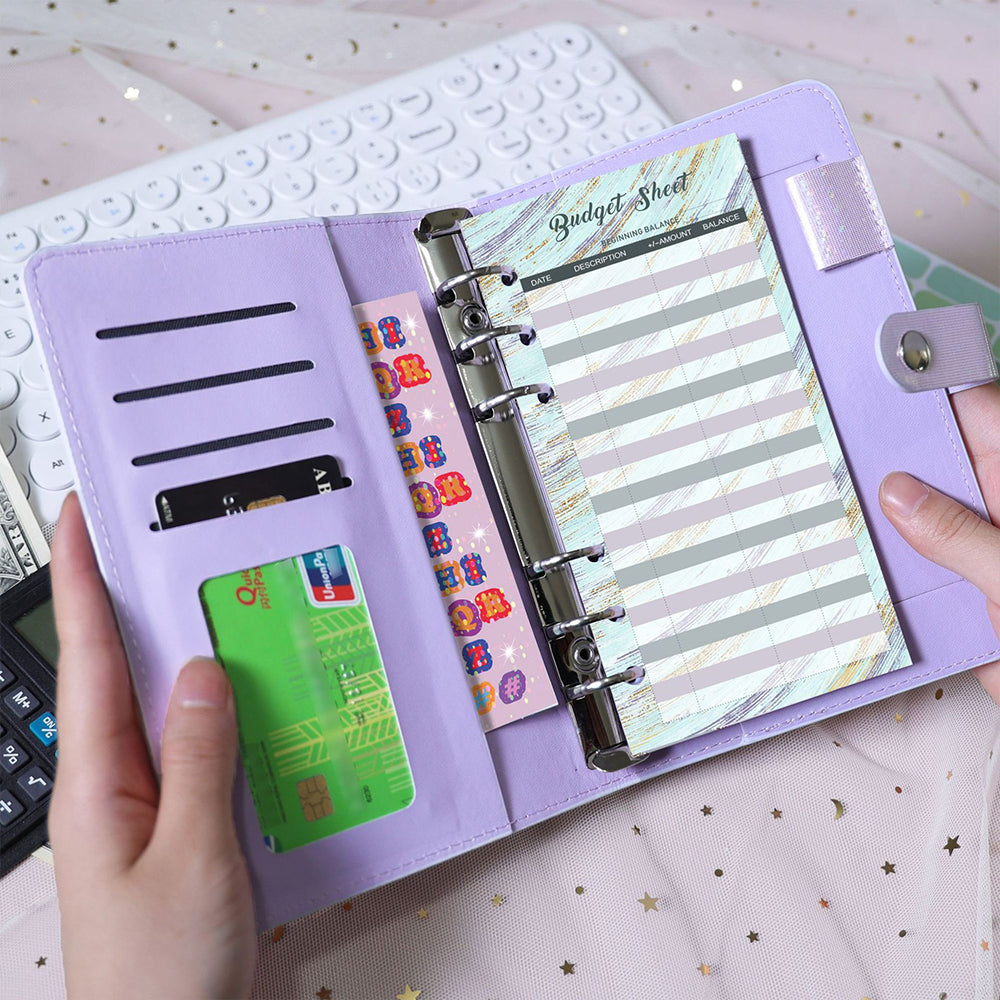 A6 PU Leather Budget Planning Notebook with Cash Pockets Sheets
