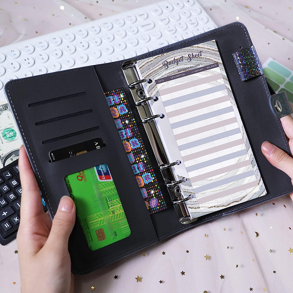 A6 PU Leather Budget Planning Notebook with Cash Pockets Sheets