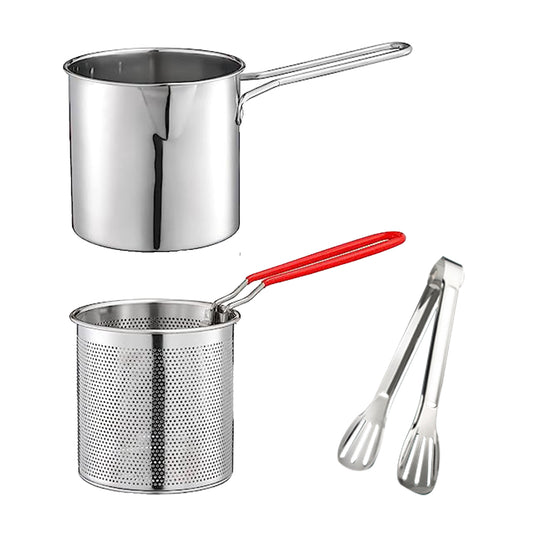 Stainless Steel Deep Fryer Pot with Strainer Basket and Tong