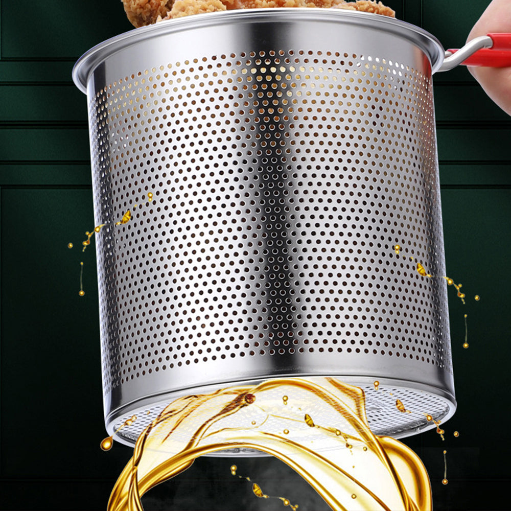 Stainless Steel Deep Fryer Pot with Strainer Basket and Tong