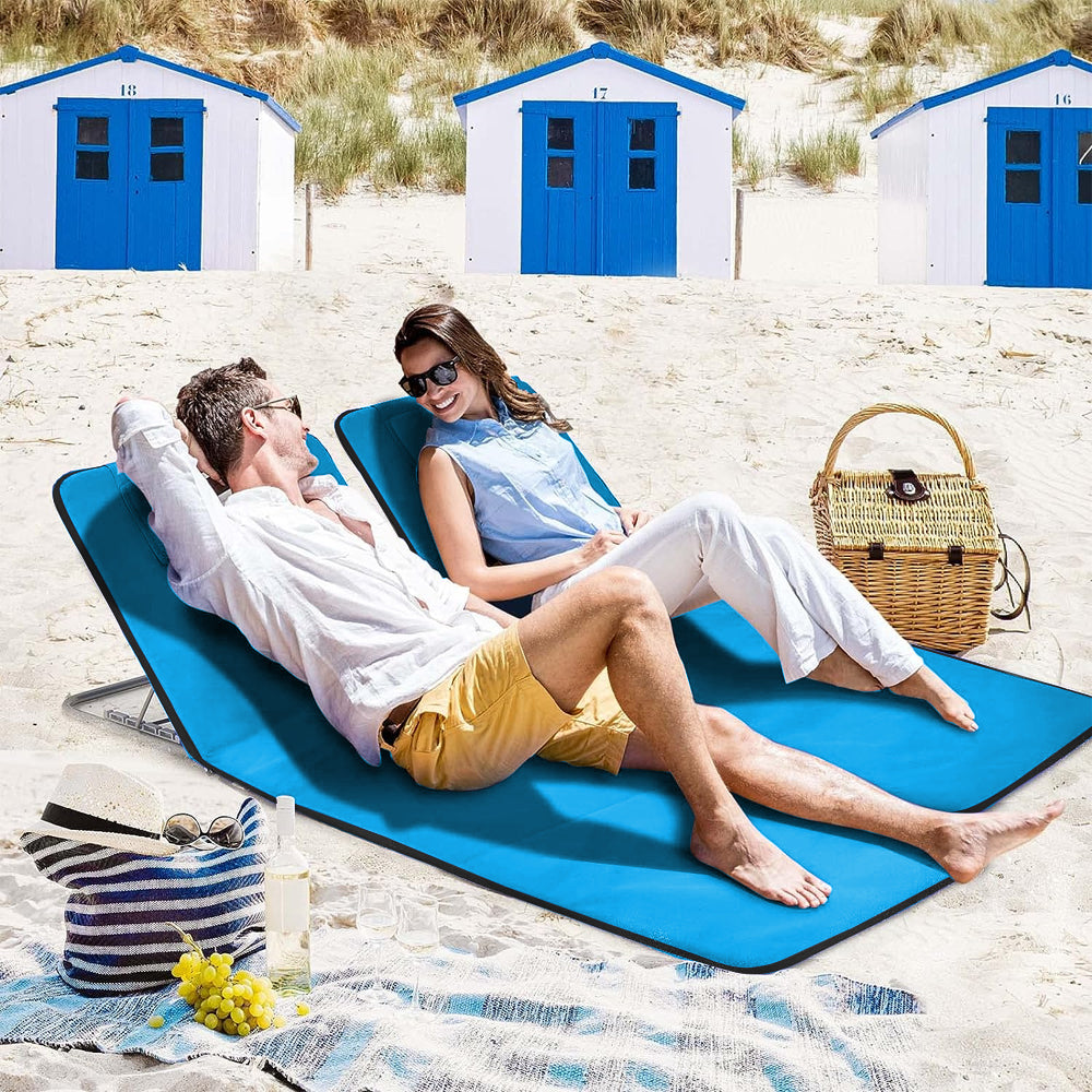 Camping Folding 5 Position Adjustable Beach Chairs with Backrest and Storage