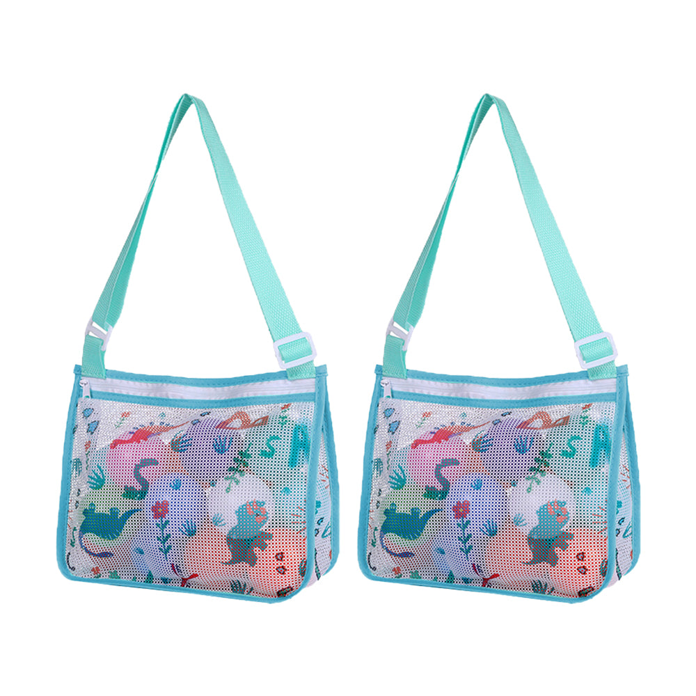 2Pcs Beach Seashell Collection Mesh Storage Bag with Adjustable Strap and Zipper for Kids