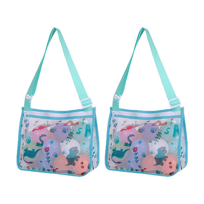 2Pcs Beach Seashell Collection Mesh Storage Bag with Adjustable Strap and Zipper for Kids