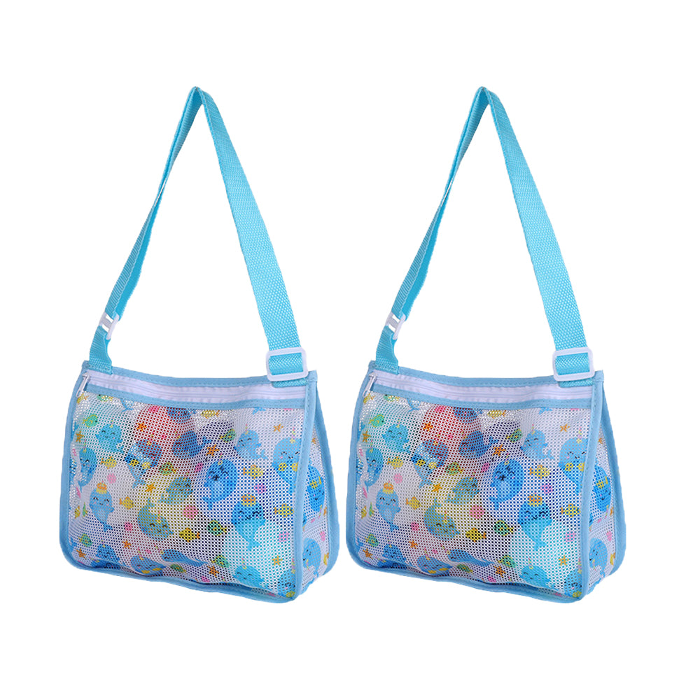 2Pcs Beach Seashell Collection Mesh Storage Bag with Adjustable Strap and Zipper for Kids